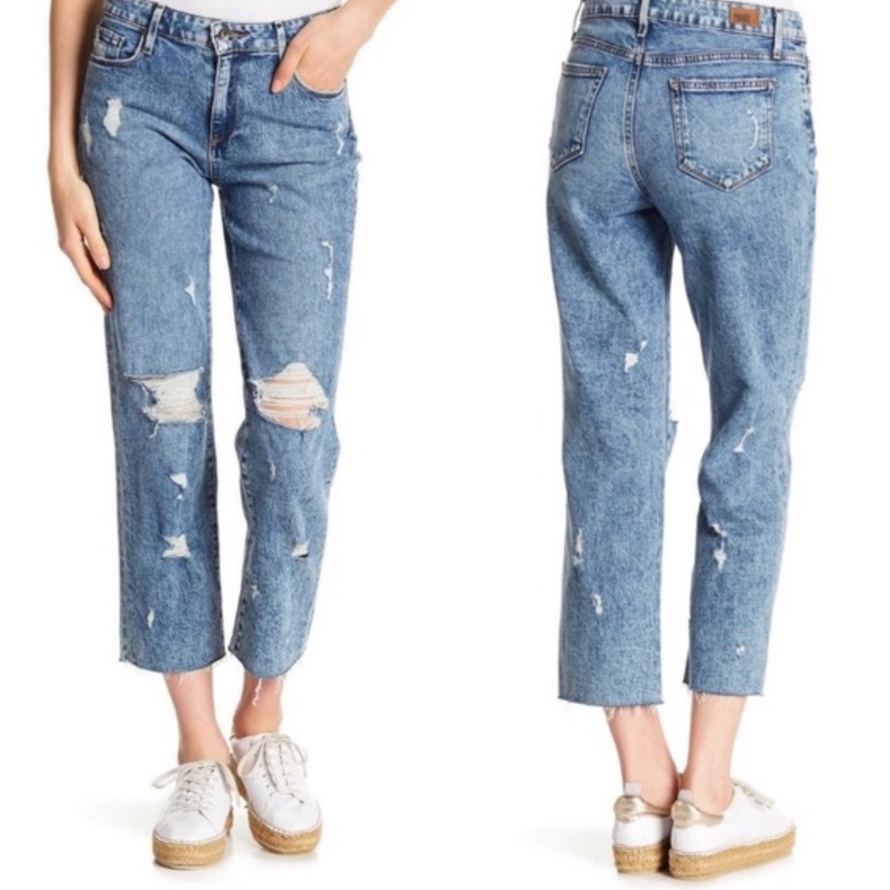 PAIGE Noella Straight Raw Hem Distressed boyfriend Jeans - Picture 2 of 13